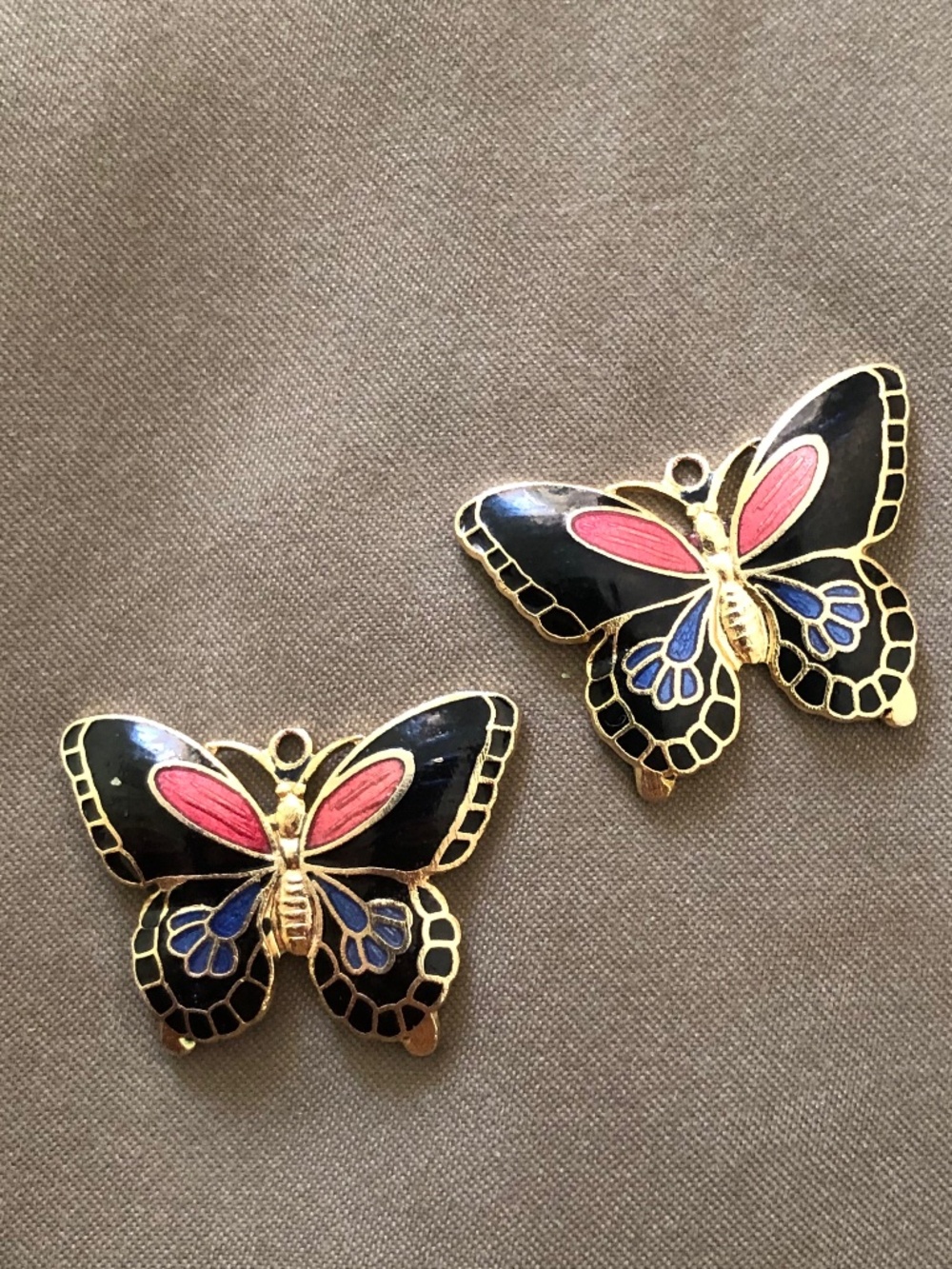 Enamel Guilloche Butterfly Earring Pendants